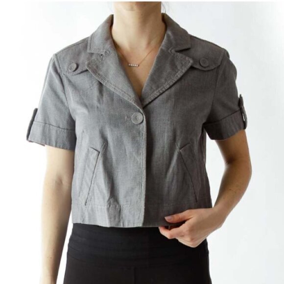 LOFT Gray Cropped Buttoned Jacket - Picture 1 of 3